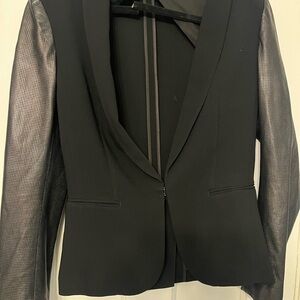 Rag and Bone Black Blazer with Lamb Leather Mesh Sleeves size 6 EUC